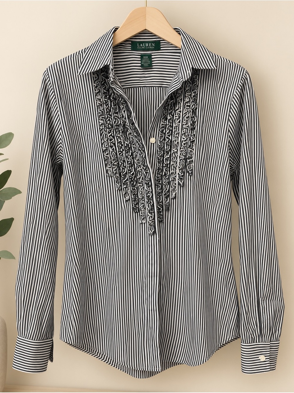 Ralph Lauren Black and White Vertical Stripe button up shirt 🍁